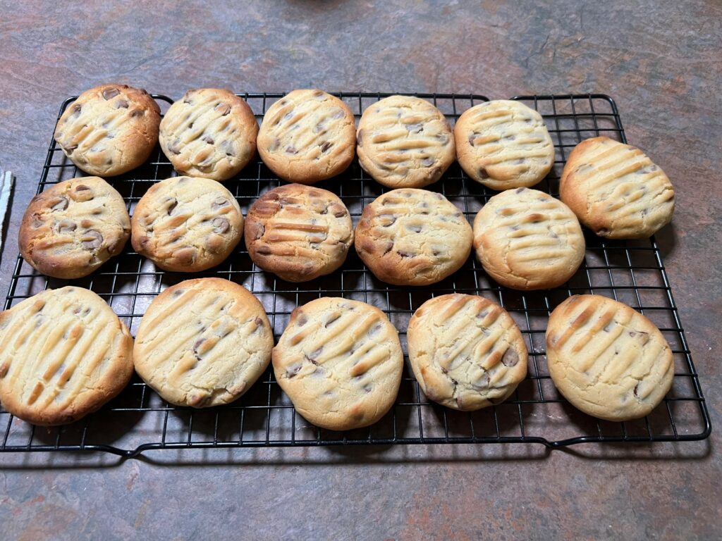 freshly baked choc chip cookies